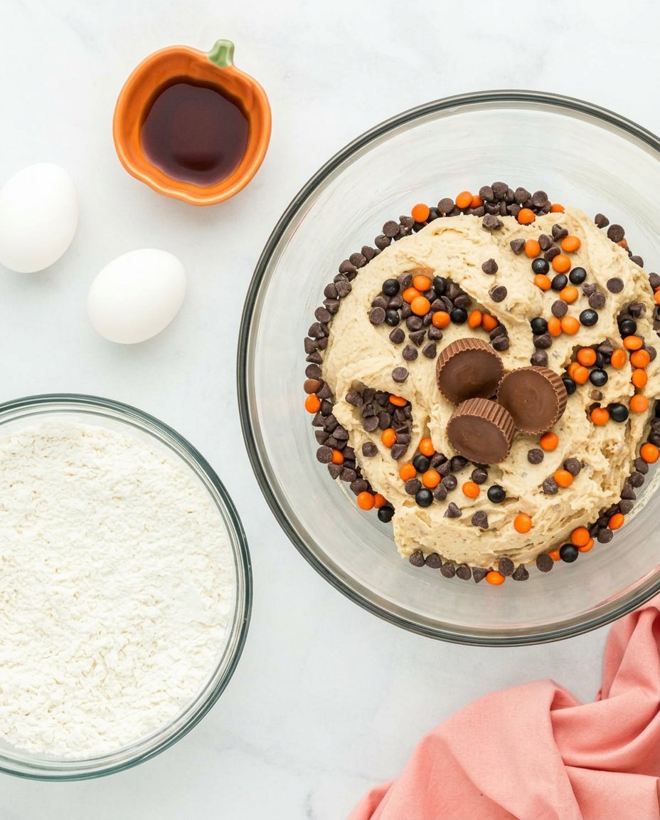 Baking ingredients for chocolate chip cookies on a farmhouse table