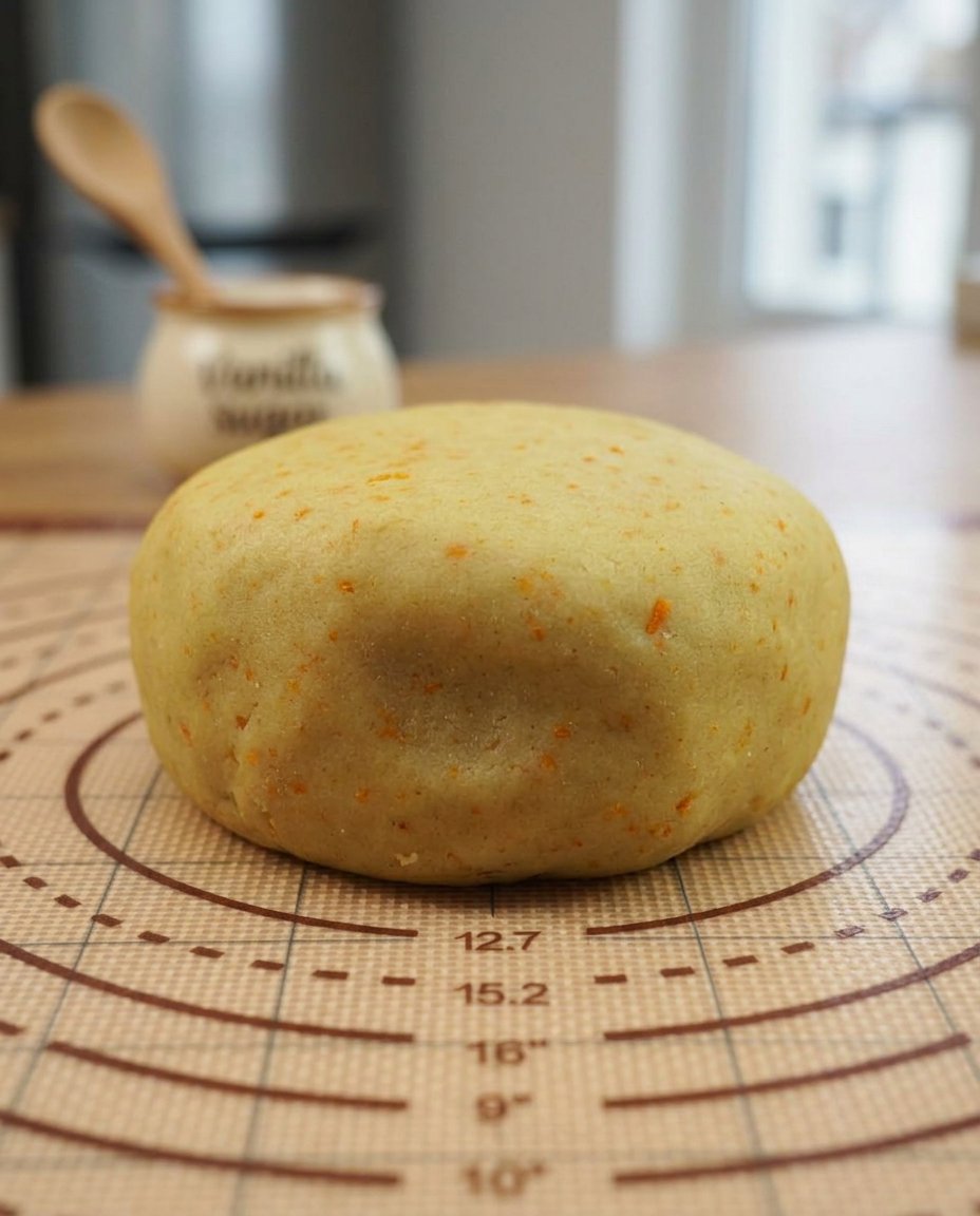 Vanilla Spritz Cookies 12 Butter, eggs, sugar, and vanilla extract arranged on a kitchen counter
