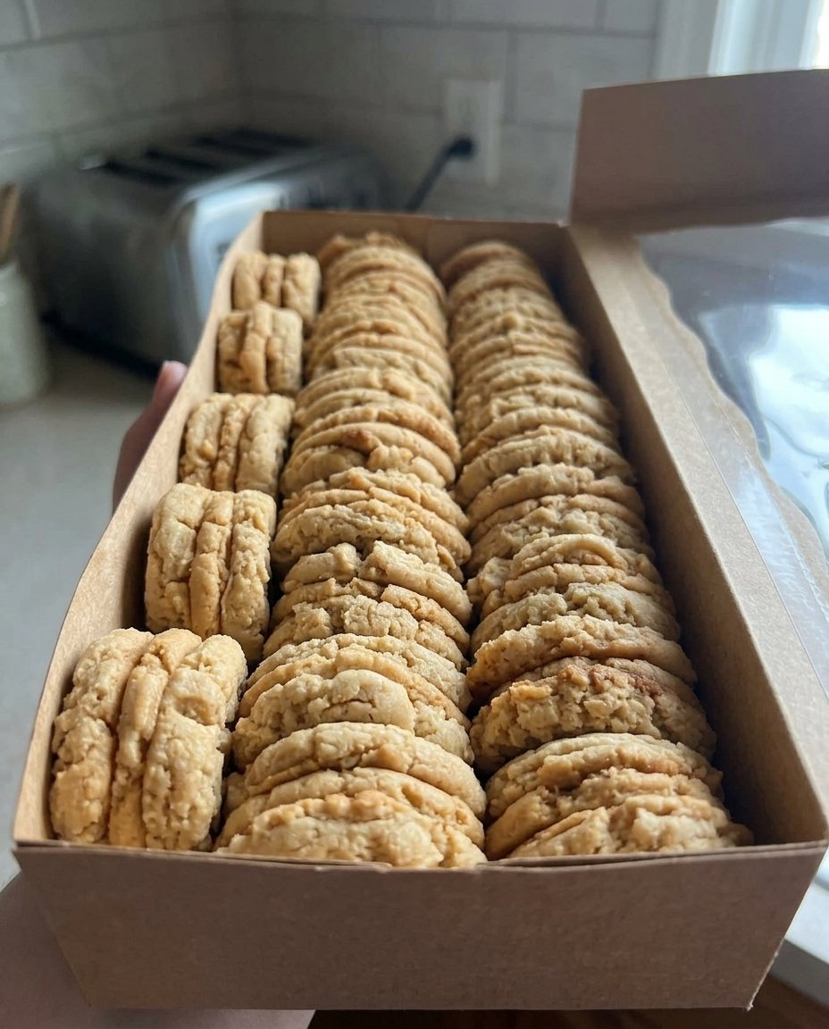 Nutter butter copycat cookies served with a glass of milk and herbal tea