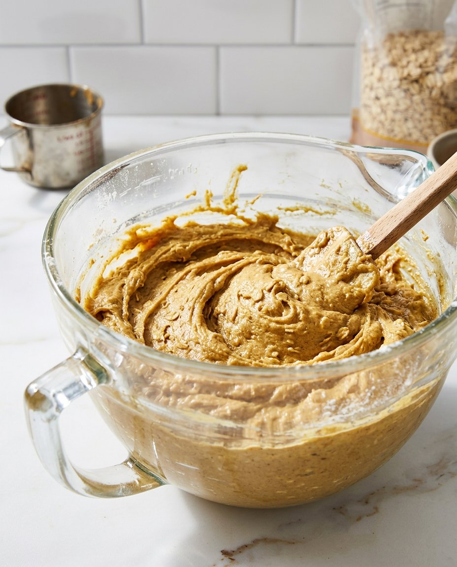 Iced Oatmeal Cookies 12 Pulsed oats and flour in a glass bowl for baking