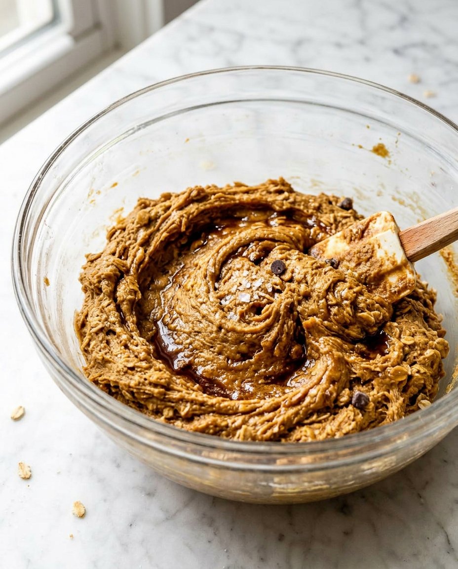 A close up of the creaming process for oatmeal cream pie dough
