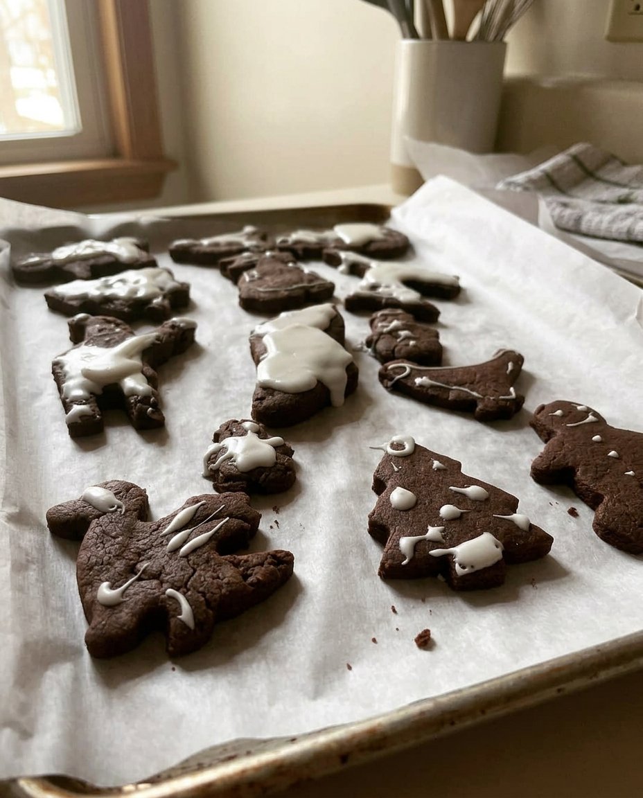 Gingerbread cookies served on a wooden board with pine needles
