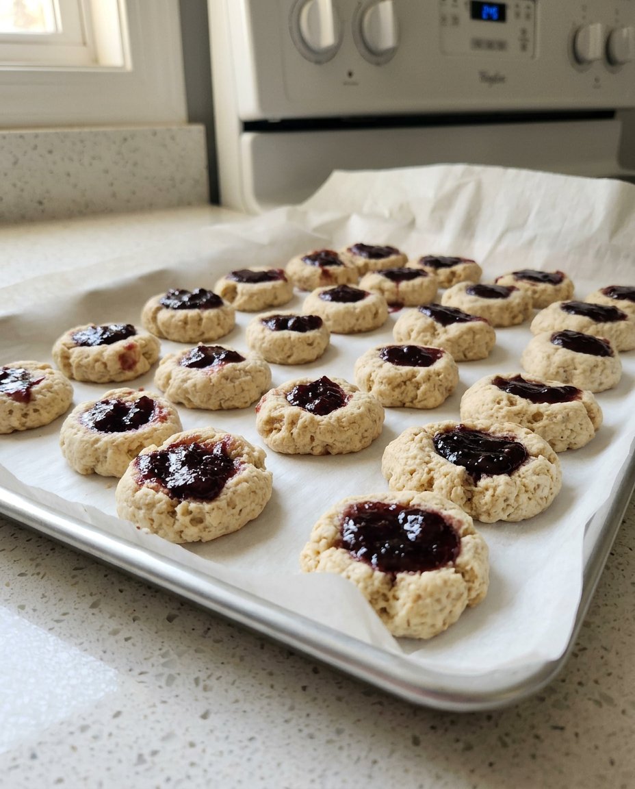 Loaded peach thumbprint cookies with cinnamon glaze drizzle