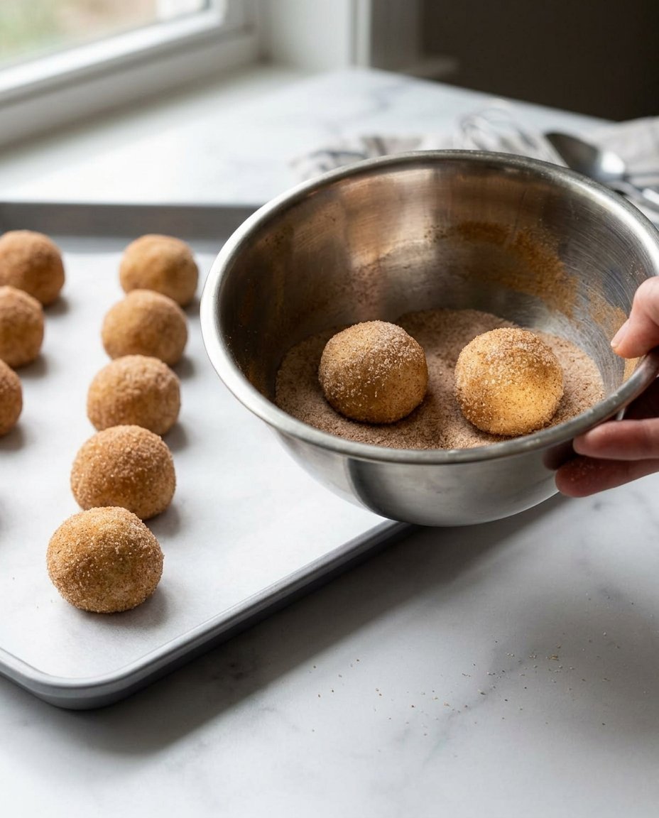 Close up of a gluten free snickerdoodle with a perfectly cracked surface
