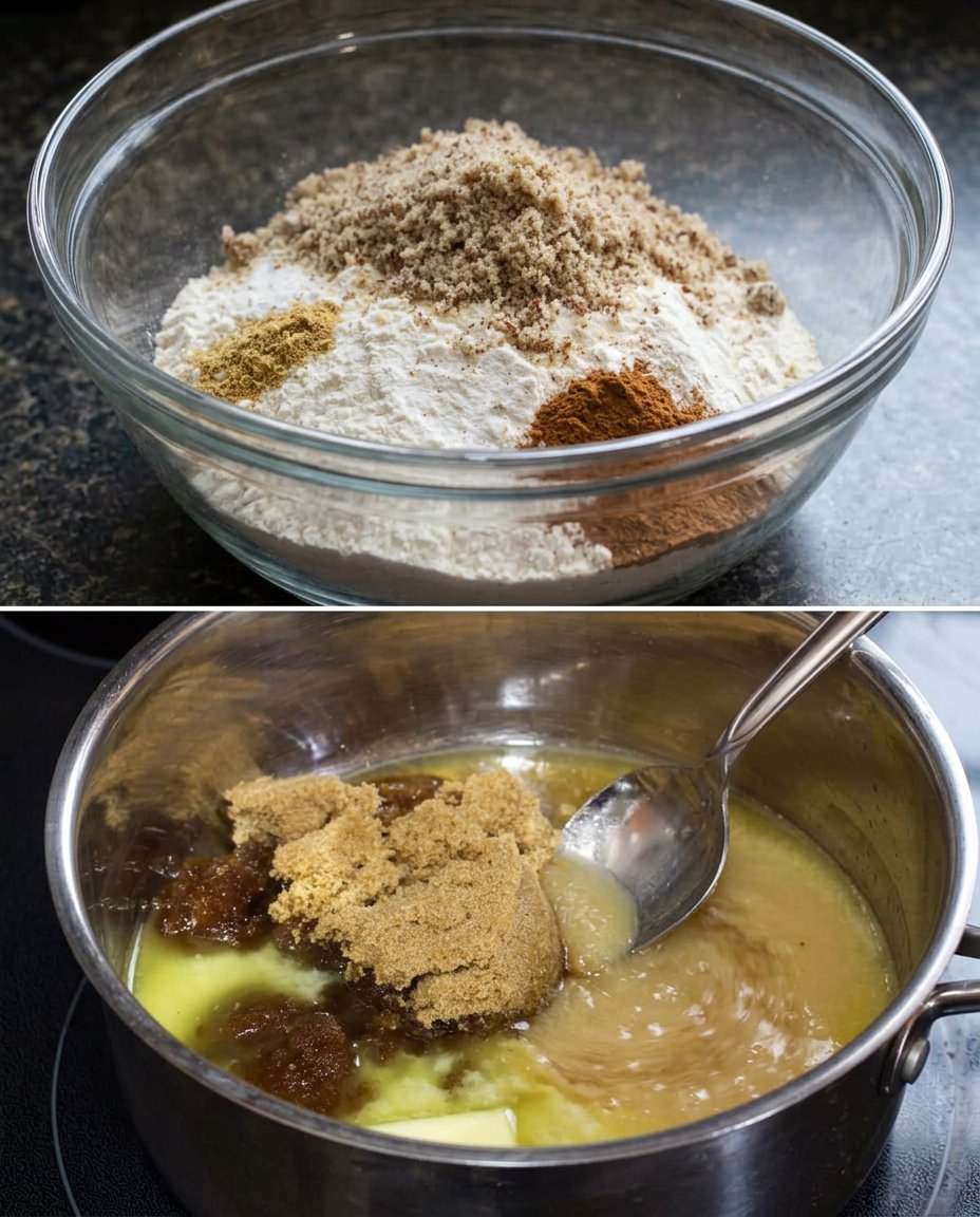 Spices honey and molasses for pfeffernusse dough in a wooden bowl