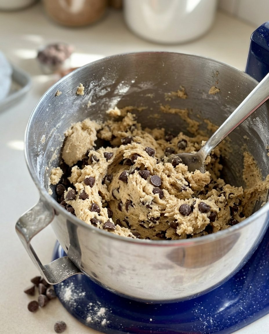 One Bowl Cookies 12 Butter sugar flour and chocolate chips arranged for baking
