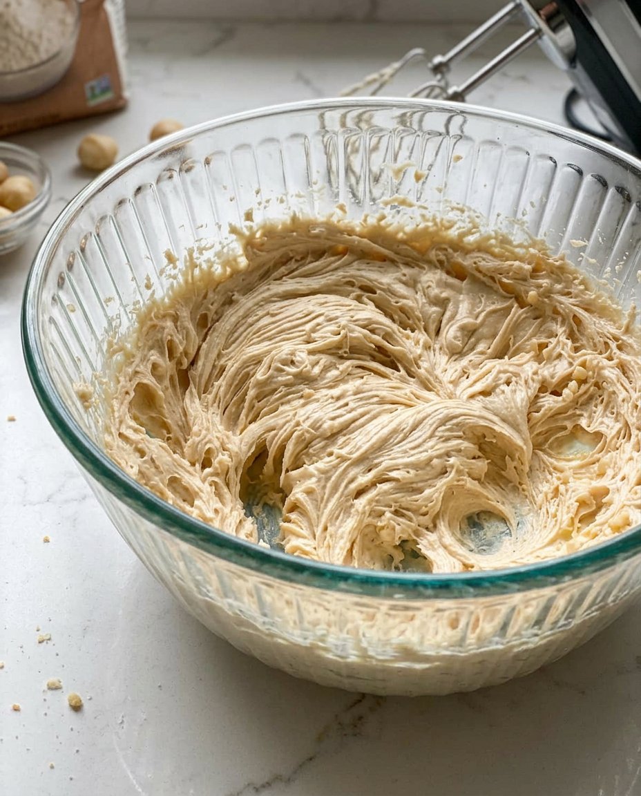 Macadamia Nut Shortbread 12 A collection of raw ingredients including whole macadamia nuts, almond flour, and fresh butter on a wooden table.