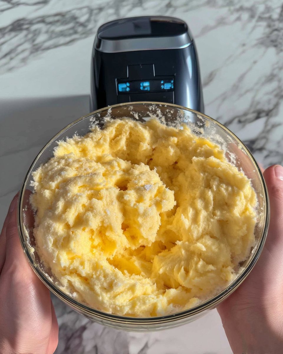 Hands rolling a ball of Amaretti cookie dough in a bowl of powdered sugar