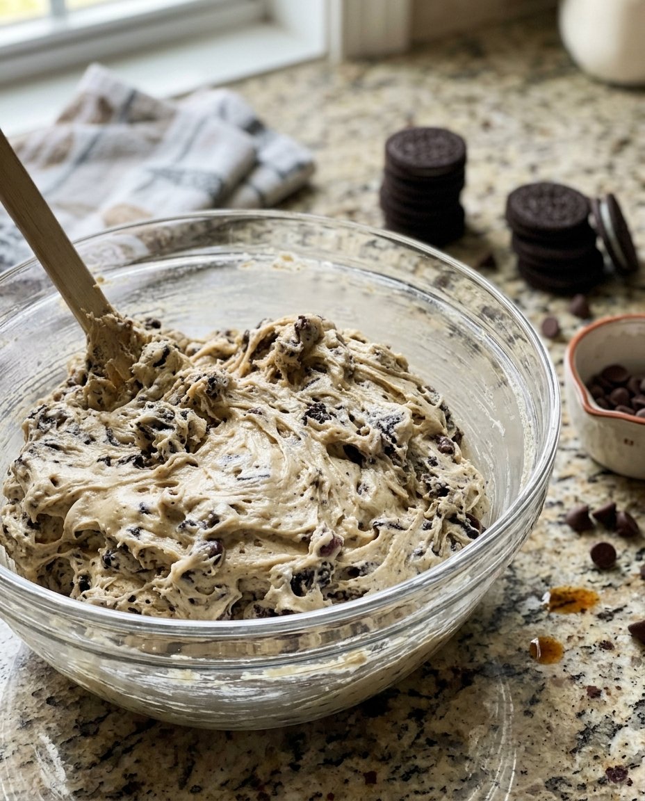 Hands rolling large 4-ounce balls of cookie dough covered in extra milk chocolate chips.