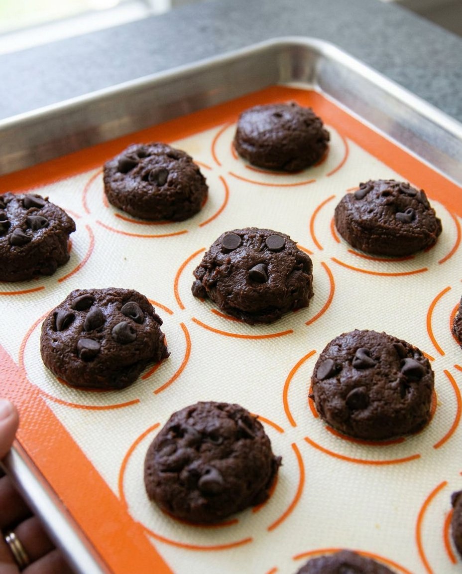 Hand rolling nutella cookie dough into balls and dipping in sprinkles