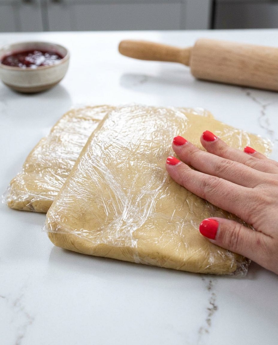 Rolling out chilled cookie dough to one eighth inch thickness on a floured surface