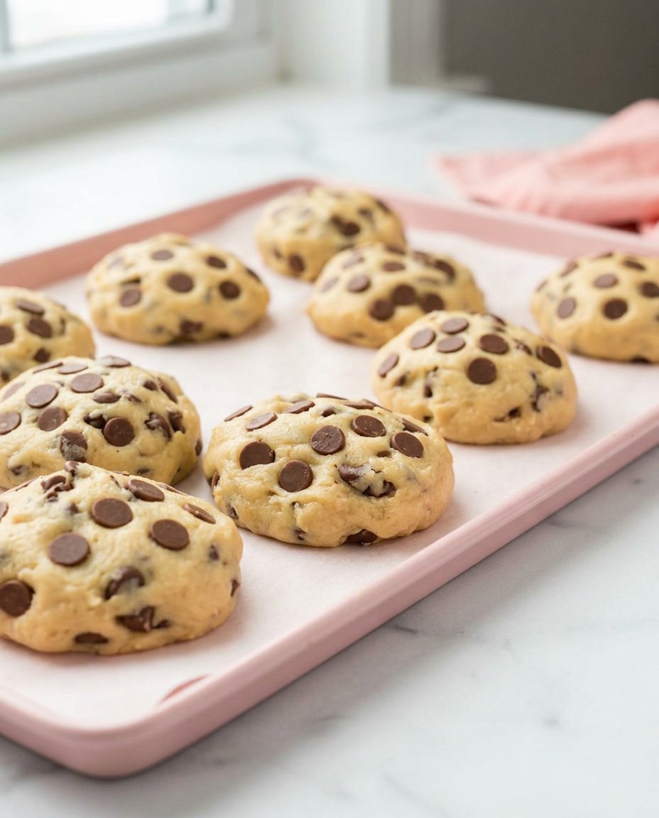 A hand scooping 75 gram balls of paleo cookie dough