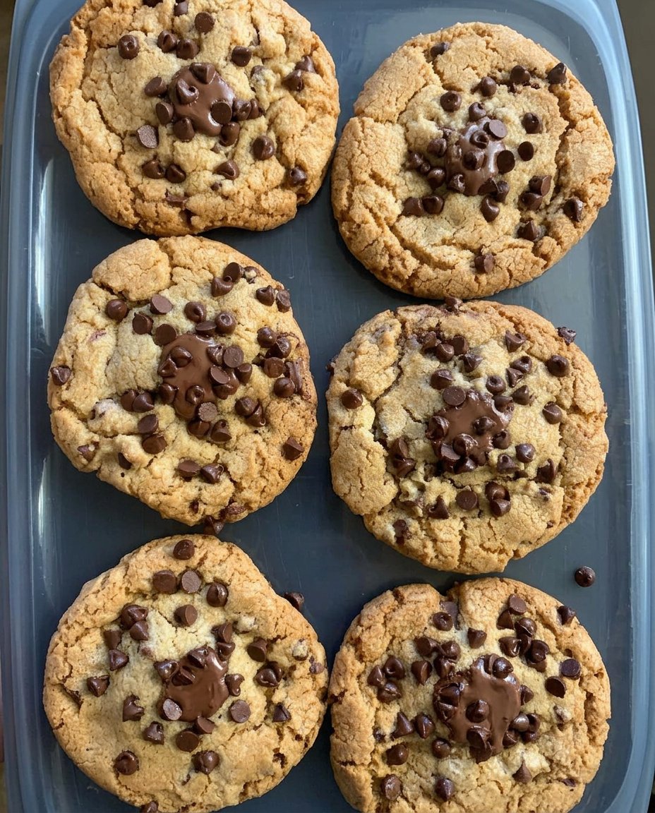 A stack of large Nutella stuffed cookies on a rustic serving platter