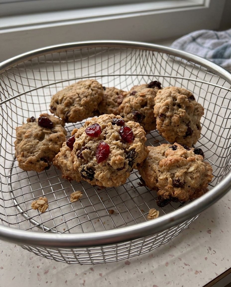 Oatmeal cookies stacked next to a glass of milk