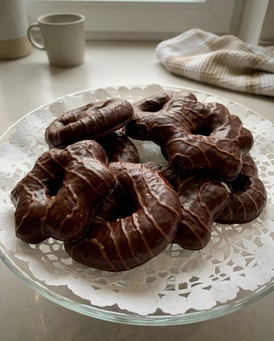 Sandkuchen cookies served on a plate next to a cup of tea