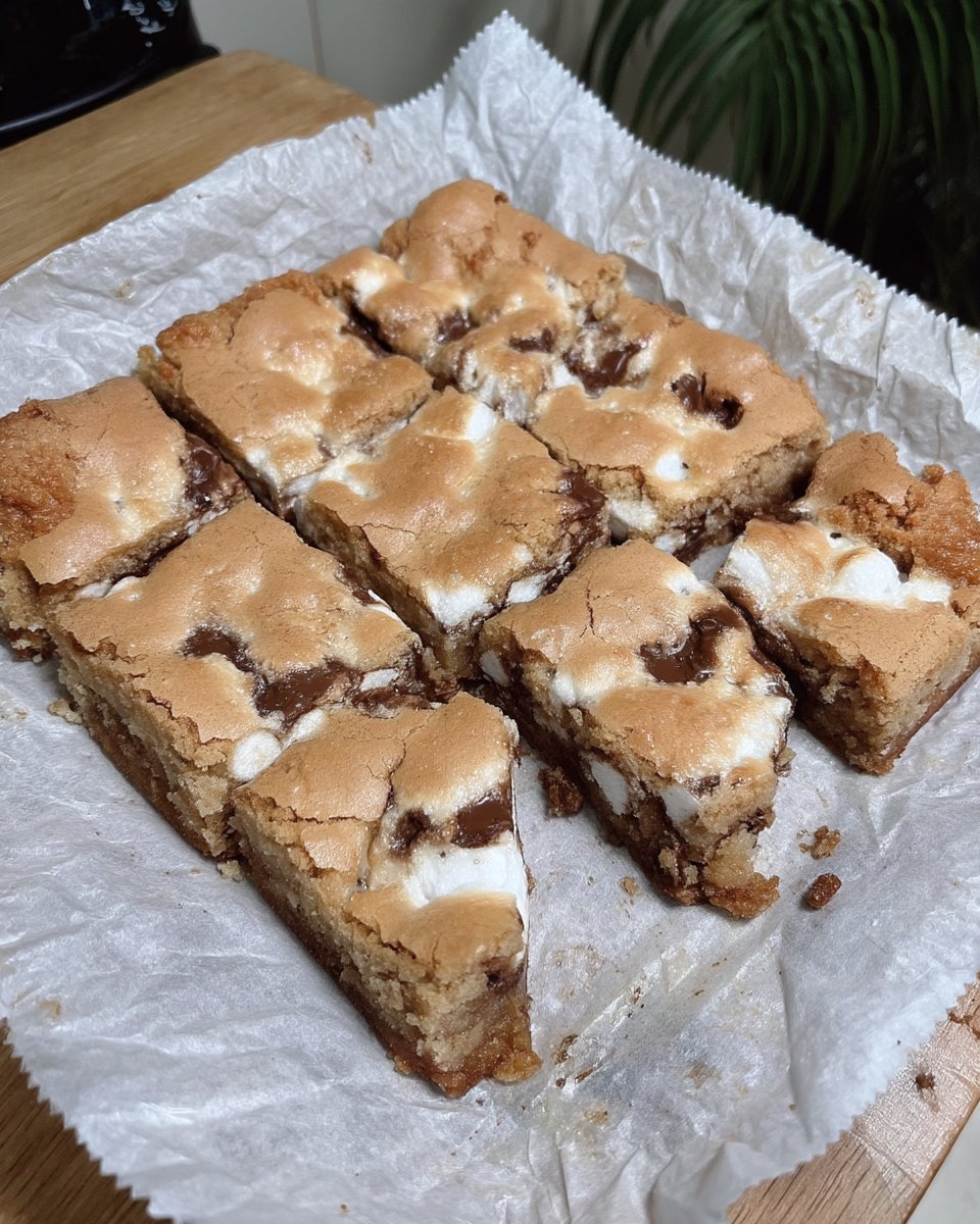 Warm smore cookies on a plate next to a glass of milk