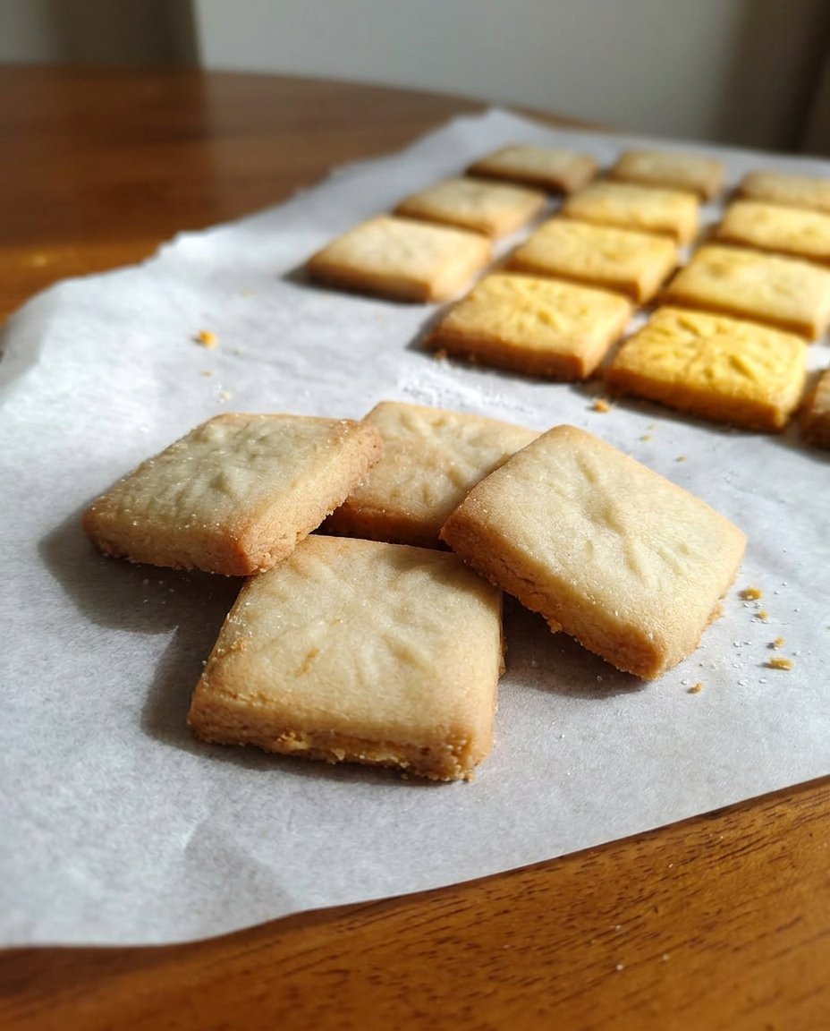 Shortbread Cookies 14 A plate of shortbread cookies served with a cup of hot herbal tea and fresh raspberries.