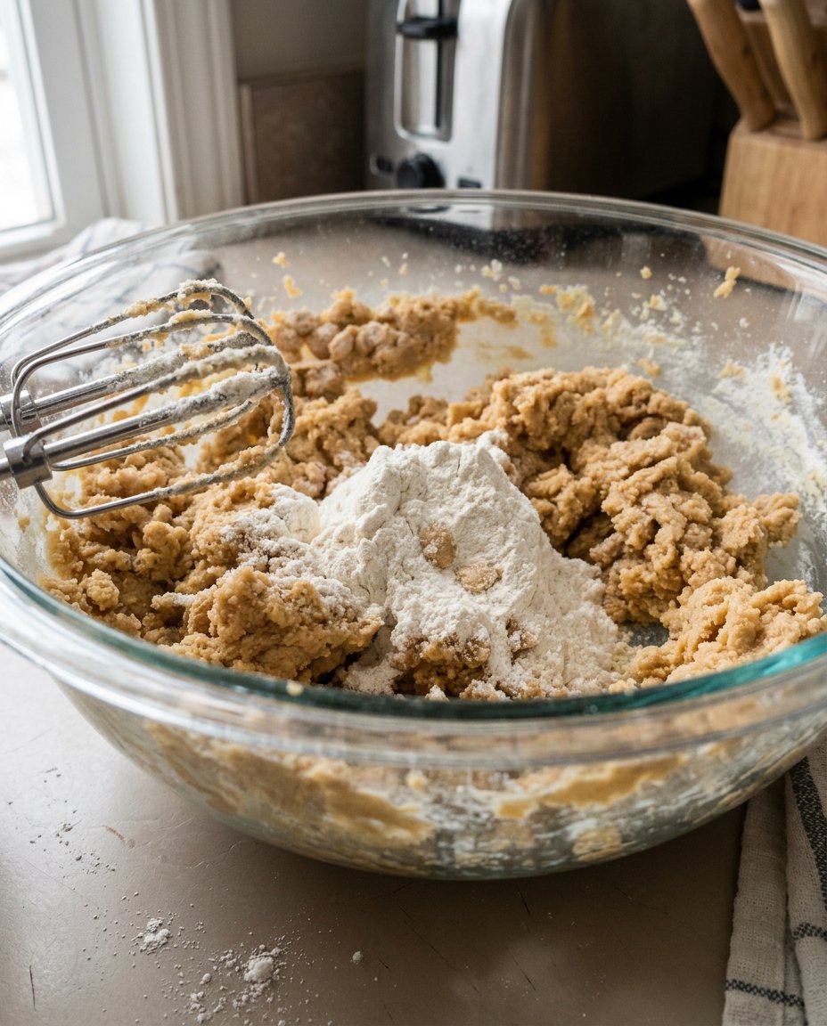 A sharp knife slicing through a cold log of pecan cookie dough into perfect discs