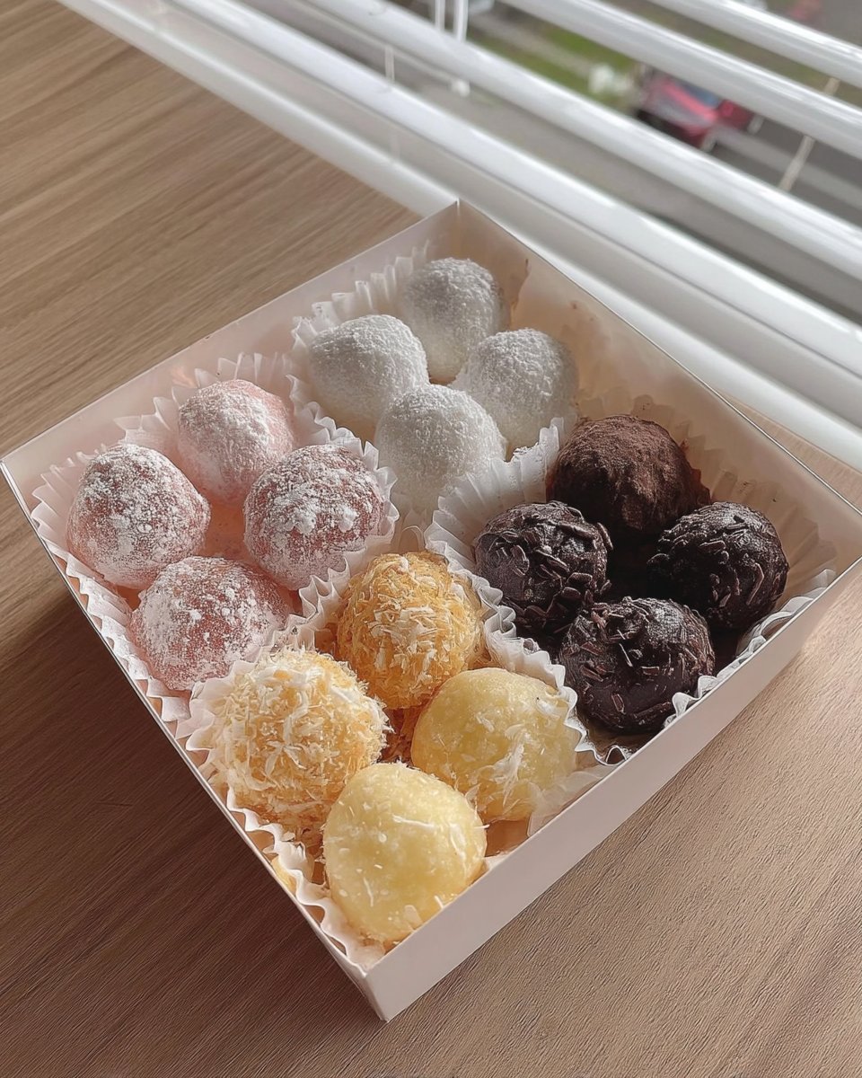 Two snowball cookies on a small plate next to a steaming cup of tea and a linen napkin.