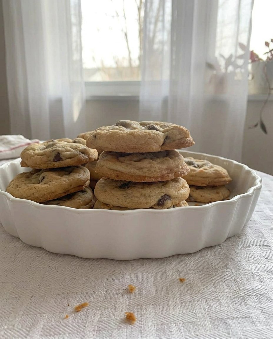 Soft batch cookies served on a plate with a glass of milk