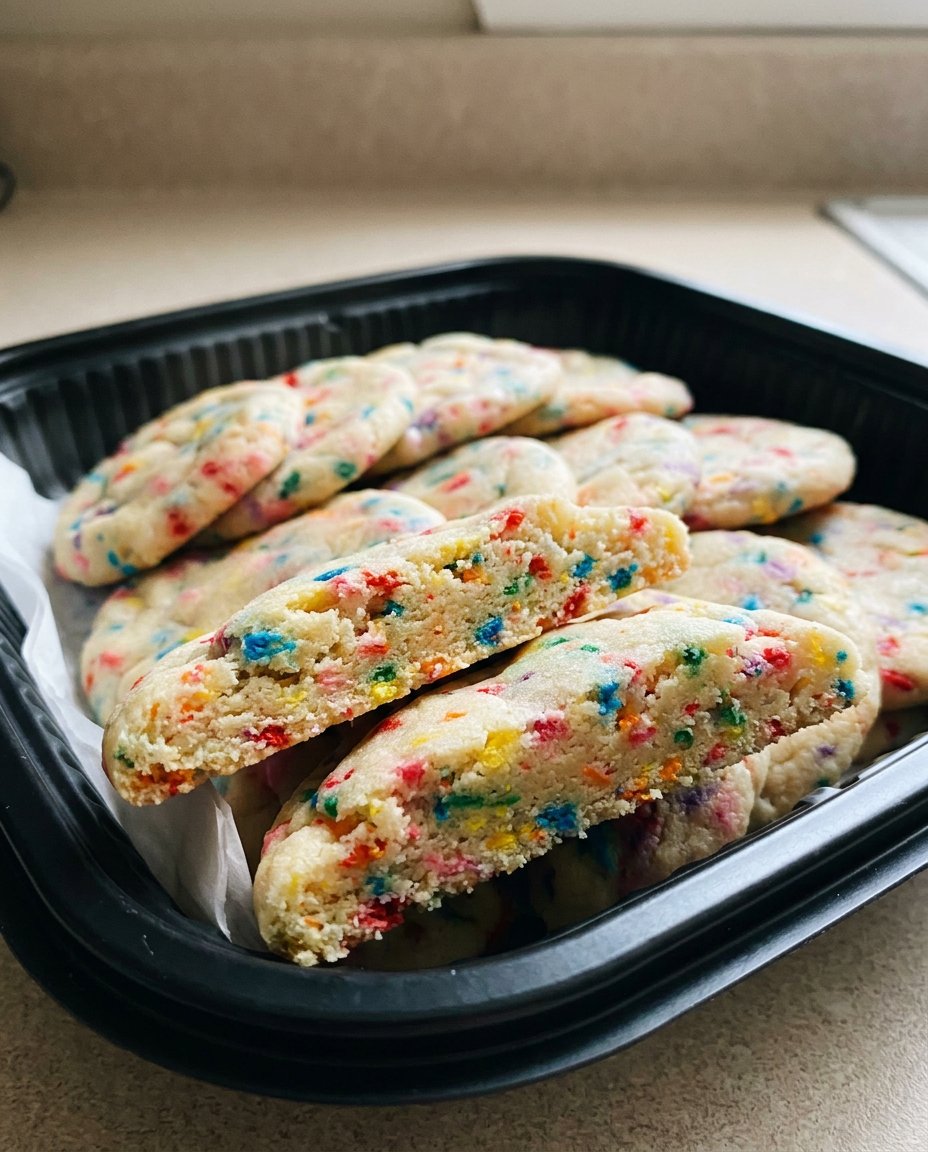 A massive stack of soft sugar cookies with golden edges and sparkling sugar coating