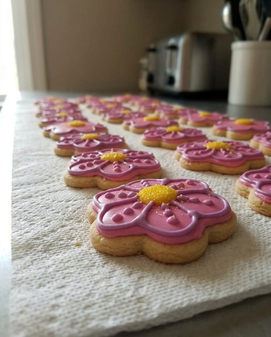 Spring Flower Cookies 14 Spring flower cookies served on a vintage platter with lavender