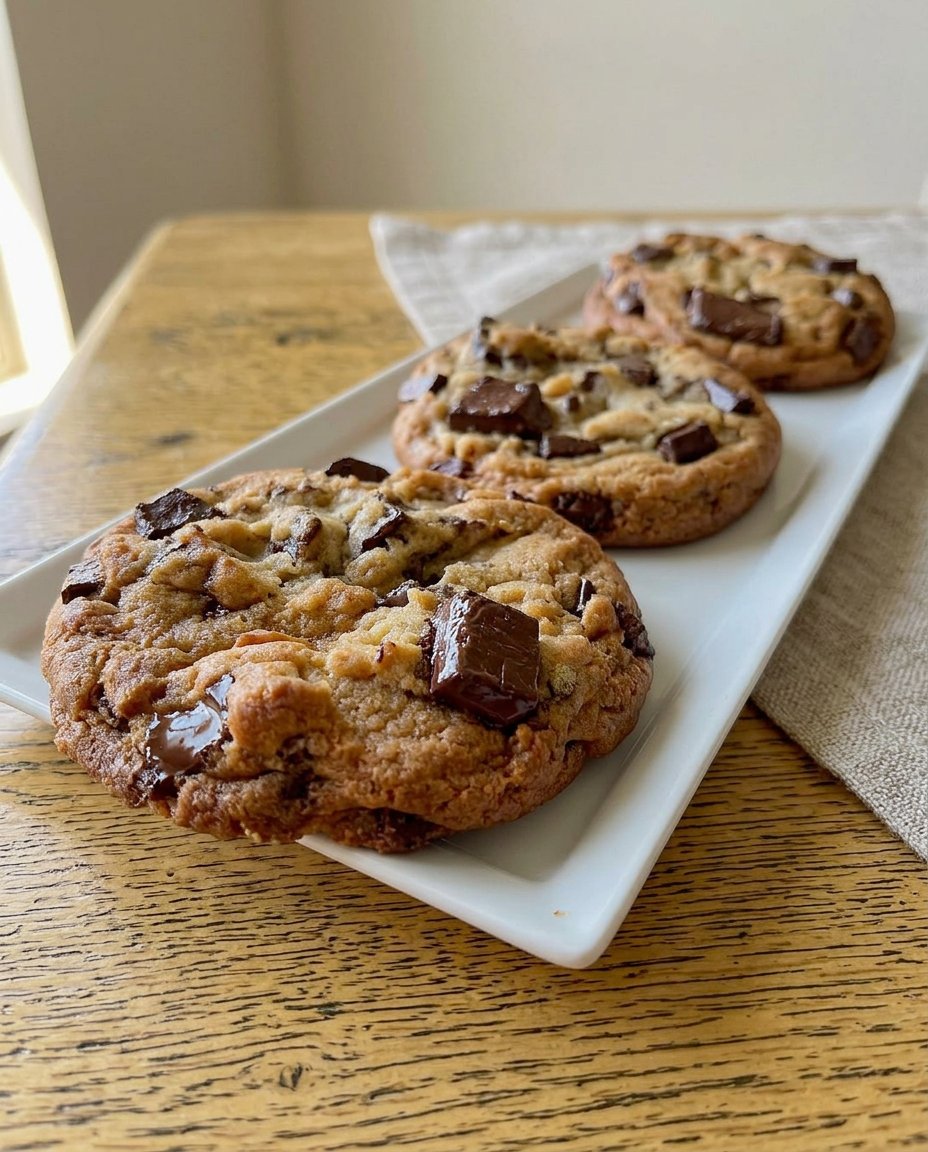 A tall stack of loaded cowboy cookies next to a cold glass of milk on a rustic kitchen counter