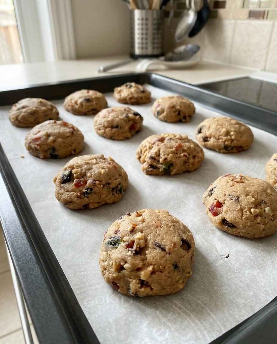 Iced hermit cookies stacked next to a glass of cold milk