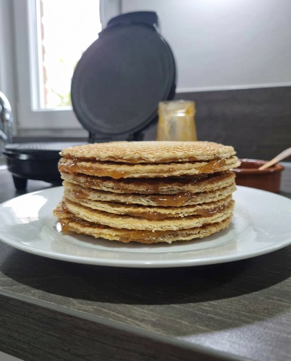 Monster sized stroopwafel cookies with gooey caramel filling oozing out