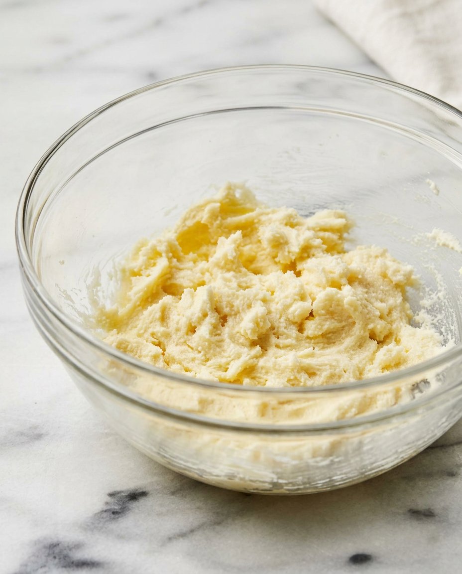 Bowls of flour, sugar, and real butter for making cookies