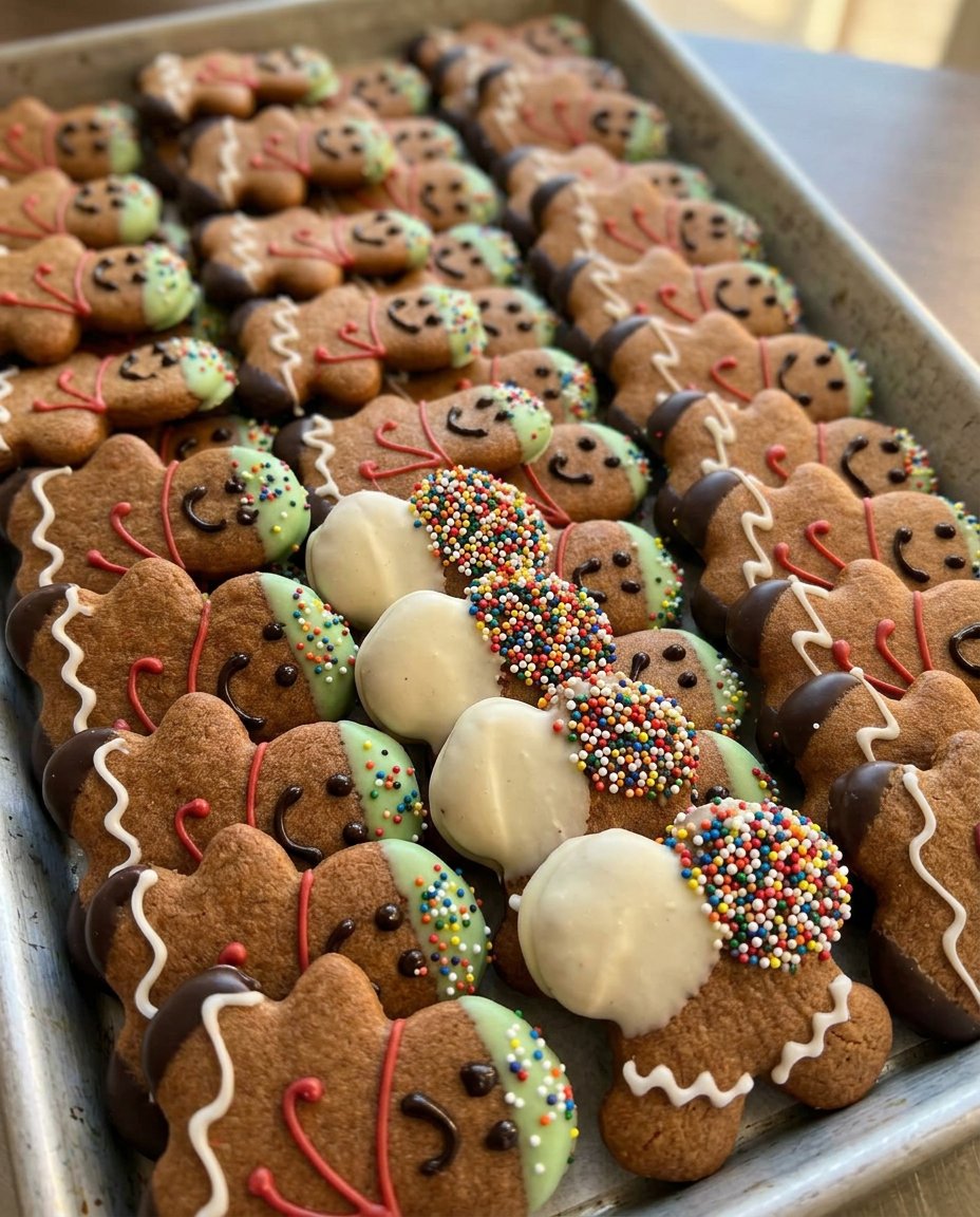 A holiday platter filled with large stuffed cookies and sea salt sprinkles