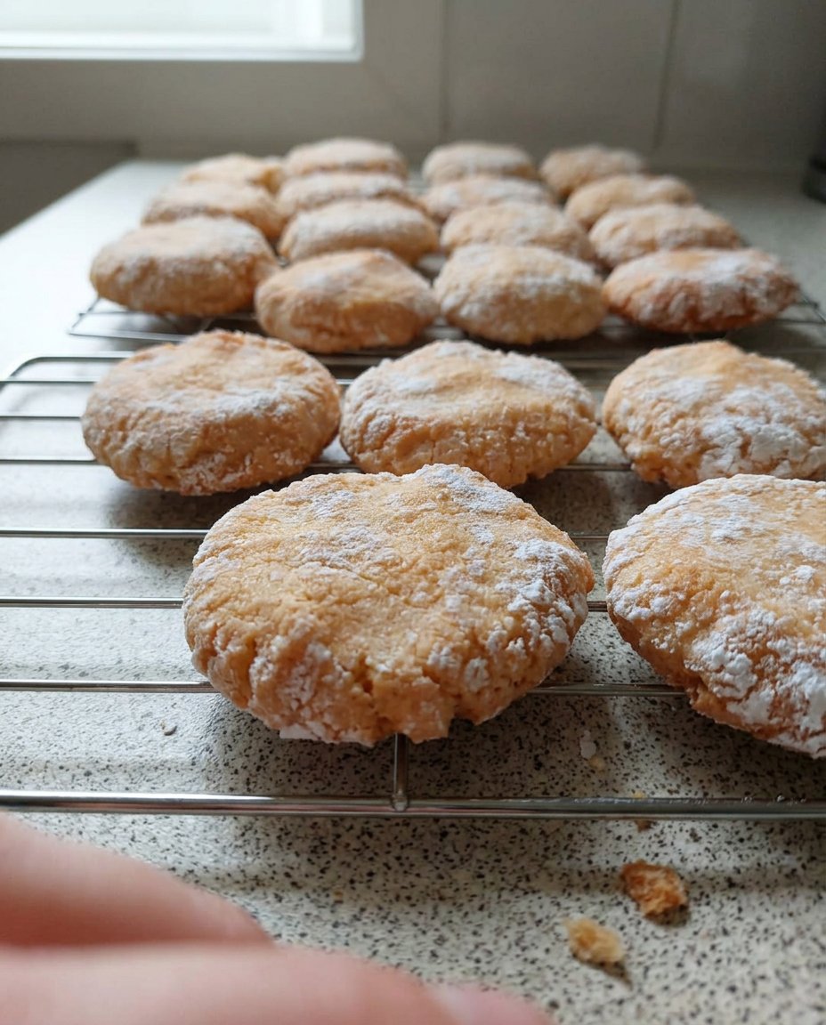 Classic Ricciarelli cookies with a beautiful cracked surface and a dusting of powdered sugar
