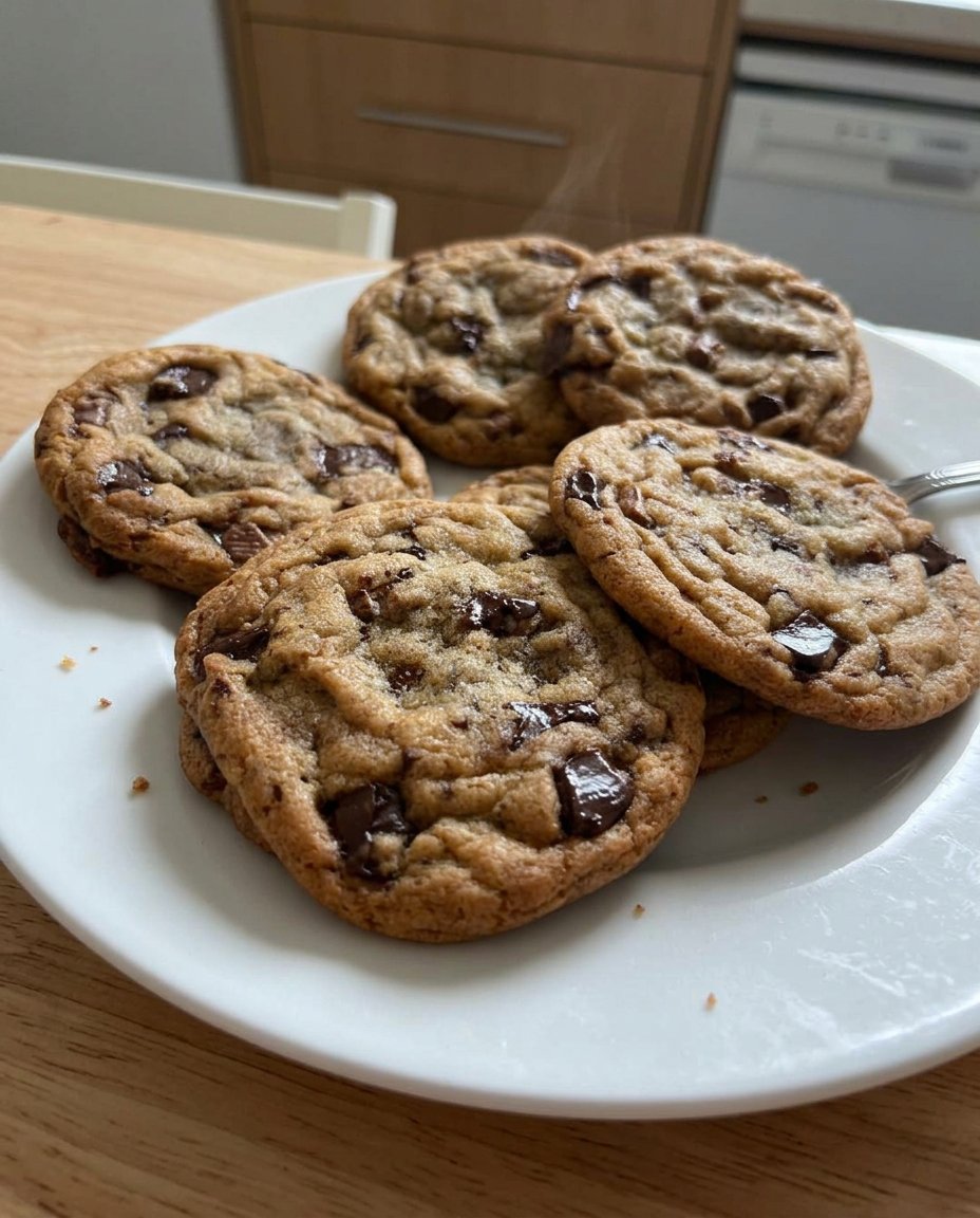 Ultimate chewy chocolate chip cookies with golden edges and melty dark chocolate chunks