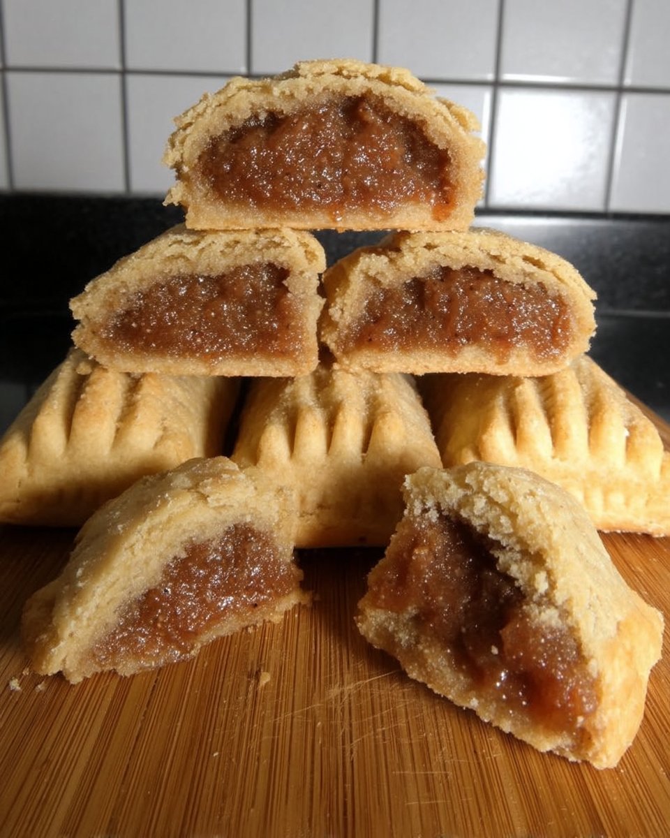 A plate of warm Apple Newtons 2 served with a glass of milk on a rustic table.