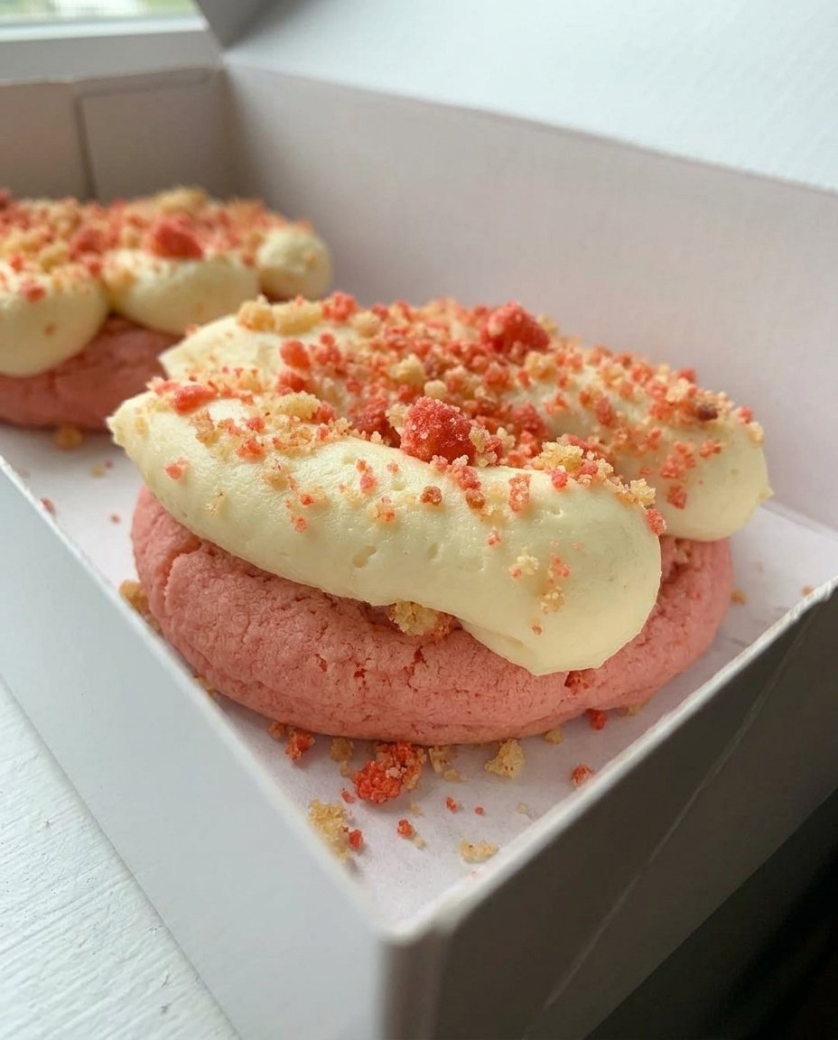 A giant warm chocolate chip cookie being broken in half next to a glass of milk