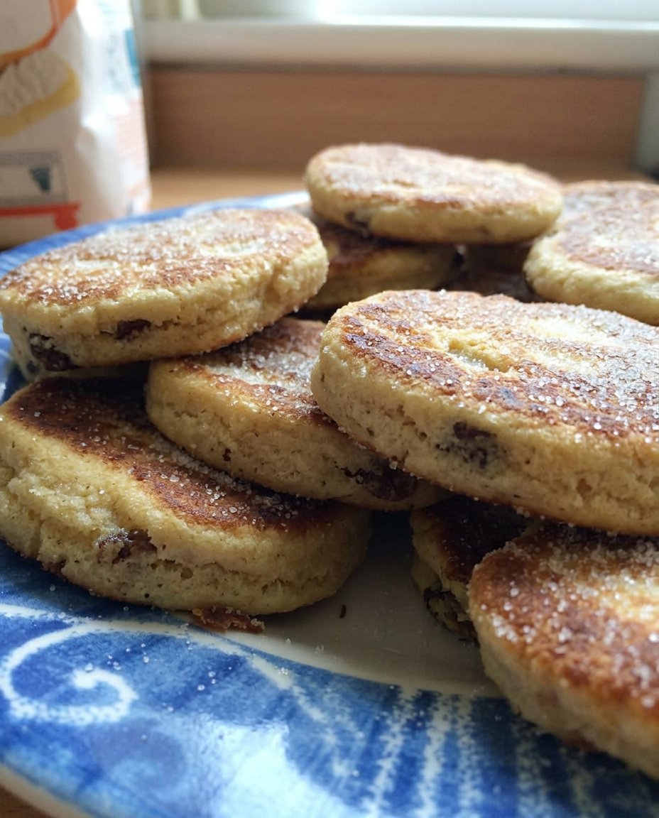 Welsh Cakes 14 A serving of Welsh cakes with a cup of tea and a small bowl of fresh jam.