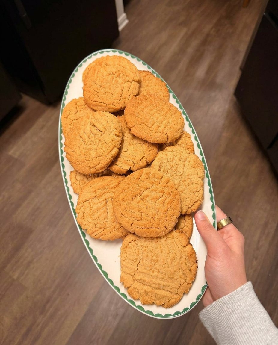 Home - ِCookies Charm - More is More 2 Stack of golden 3 ingredient peanut butter cookies on a rustic board
