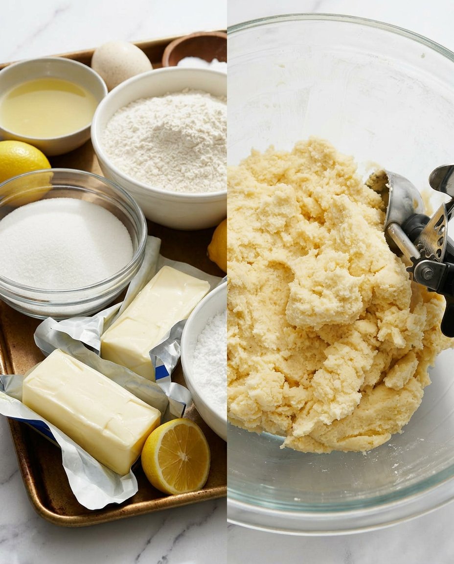 Lemon Glazed Cookies 12 Fresh lemons and bowls of flour and sugar for cookie baking