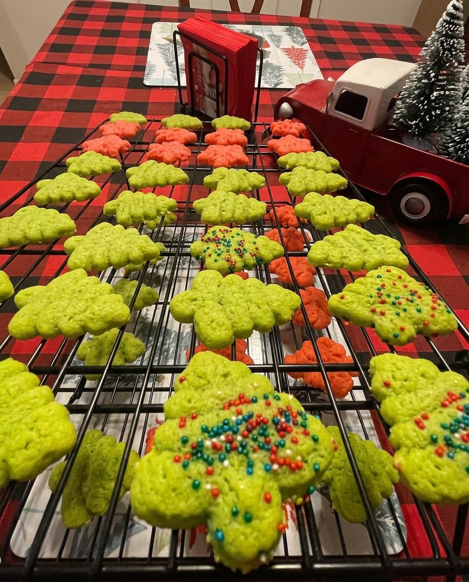 Butter Spritz Cookies 2 14 A massive mountain of red, green, and white spritz cookies